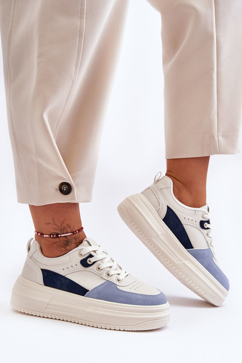 Жіноче спортивне взуття на масивній платформі біло-блакитного кольору Gemma