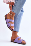 Жіночі босоніжки на корковій платформі з смужками Фіолетові Doretta