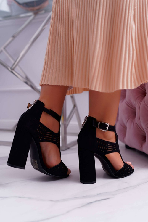 Жіночі босоніжки на шпильці з відкритим носком, чорні Carmelita