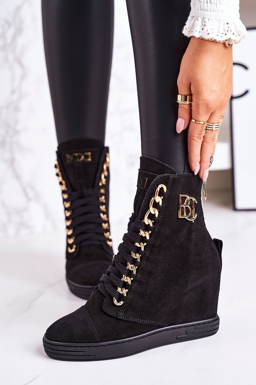 Жіночі замшеві кросівки на танкетці BOOCI 2222/066/z Golden Chain Black