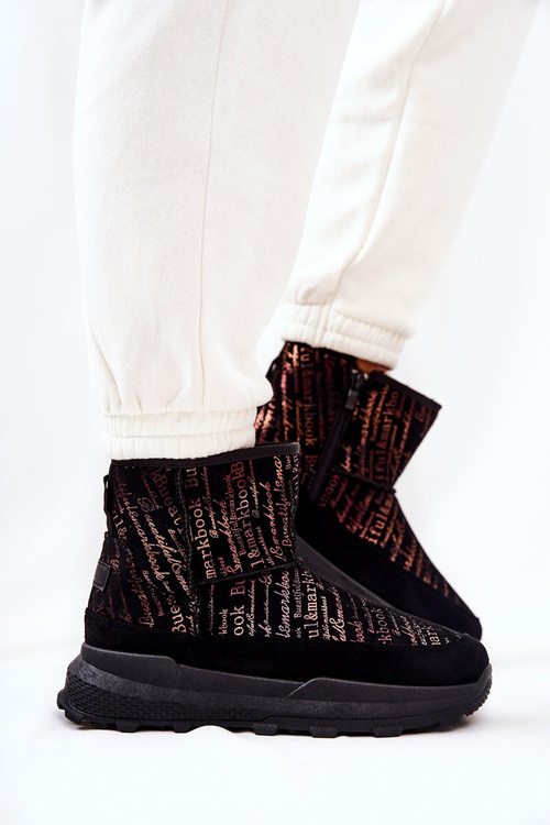 Утеплені снігові чоботи з принтом. Чорна фрезія