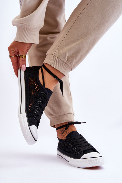 Жіночі мереживні текстильні кросівки Fergo чорного кольору