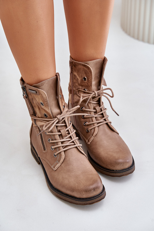 Жіночі робочі утеплені черевики на блискавці темно-бежеві Liletta