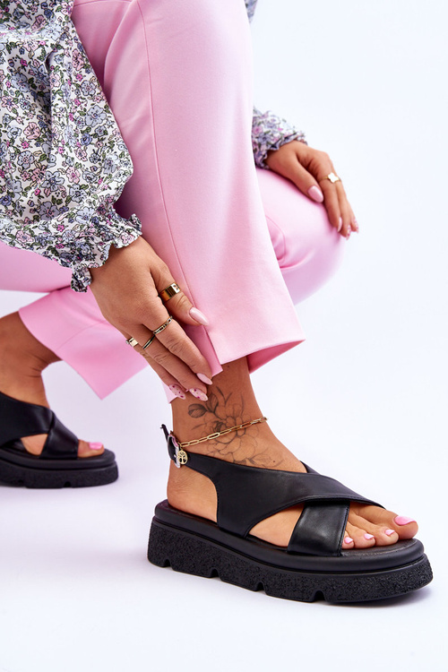 Модні босоніжки на платформі чорні Честер