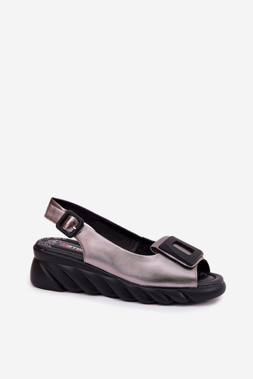 Жіночі шкіряні сандалі на платформі з декором Artiker 56C2158 графіт