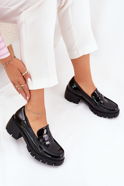 Лаковані Жіночі Полуботинки На Масивному Каблуці Чорні Felonith