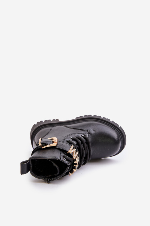 Черевики для дівчинки з екошкіри утеплені декоративним ремінцем Gilian чорного кольору