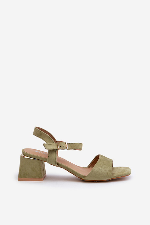 Жіночі босоніжки на блочному каблуці з зеленої еко-замші Leisha