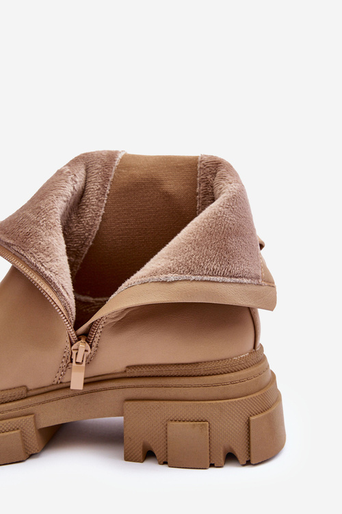 Шкіряні ботильйони на плоскій каблуці та платформі бежеві соліти