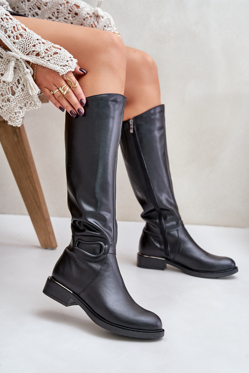 Шкіряні жіночі чоботи Zazoo 70140, утеплені чорні