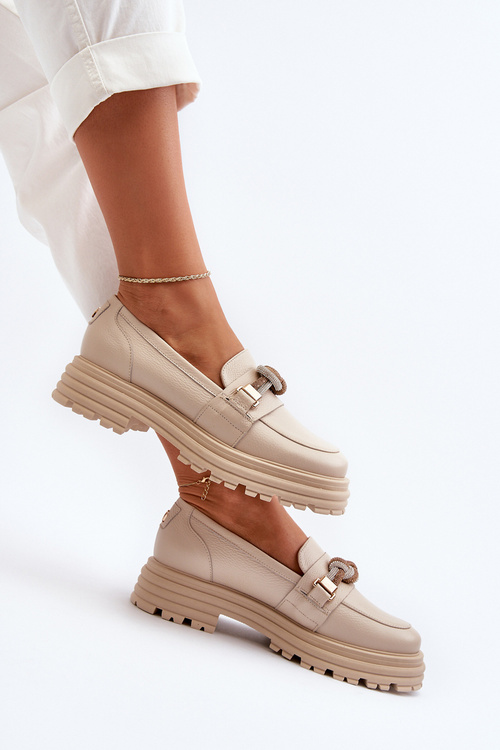 Жіночі шкіряні мокасини з орнаментом Laura Messi 2780 Beige