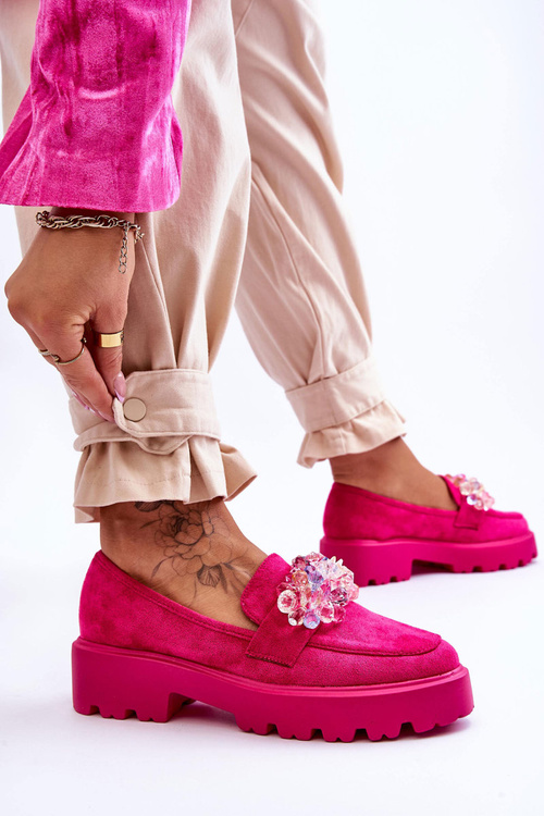 Жіночі лофери на платформі з прикрасами кольору фуксії Brenda