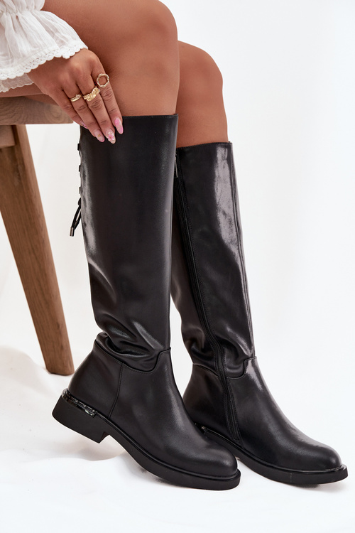 Обігріті жіночі черевики з натуральної шкіри на плоскому каблуці Vinceza 66822 Чорний