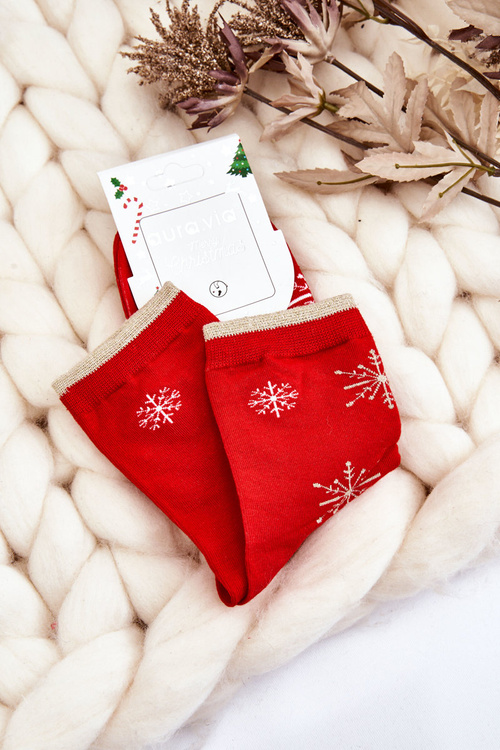 Шкарпетки жіночі з різдвяними візерунками Сніжинки Червоні