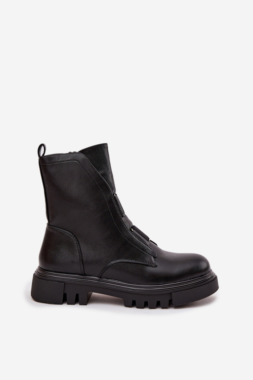 Ботильйони теплі робочі жіночі на блискавці з еко шкіри чорні Mailyra