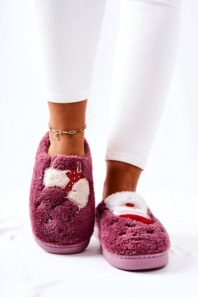 Новорічні тапочки Санта Клаус і Олені фіолетові