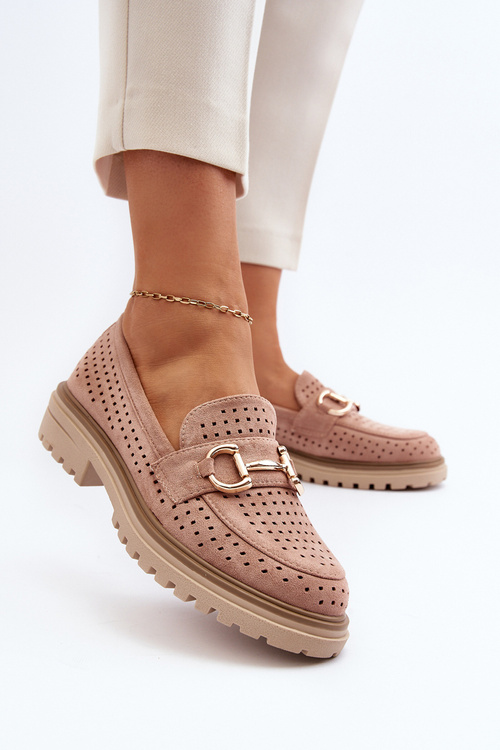 Жіночі рожеві лофери з перфорацією та прикрасою Talesse