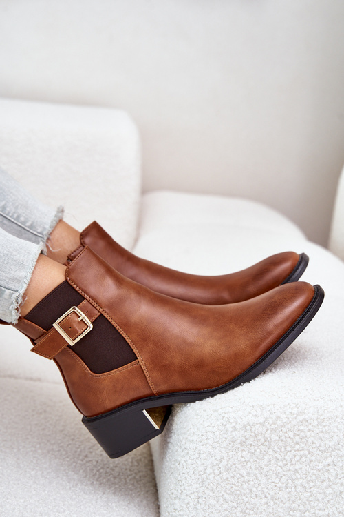 Жіночі ботильйони на невисокому каблуці з золотистою пряжкоюCamel Vomera