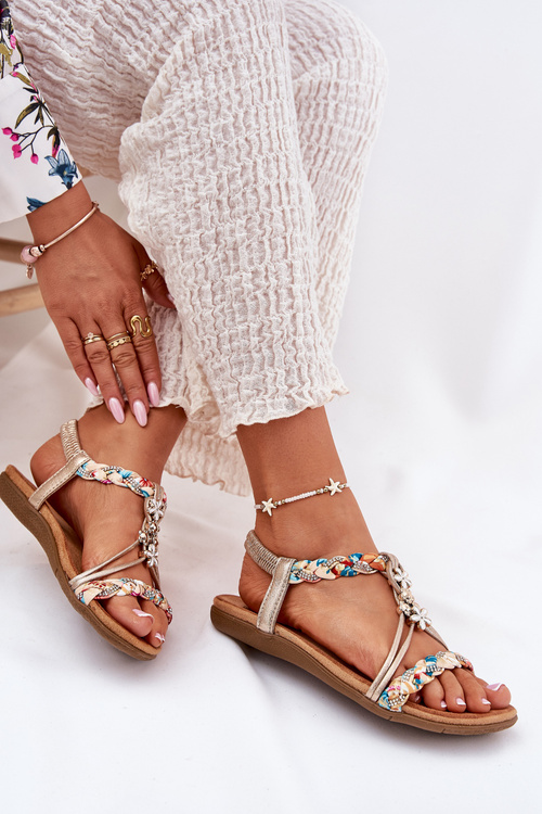 Жіночі Плоскі Сандалі З Плетеними Ремінцями І Прикрашеннями Artiker 54C1323 Золоті