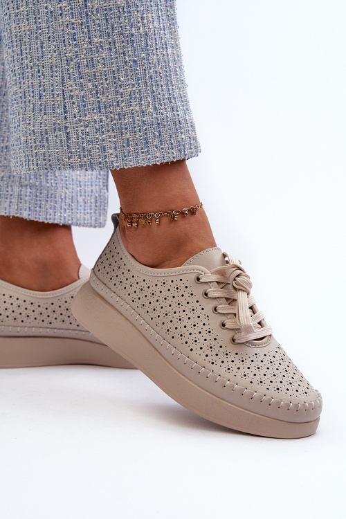 Шкіряні кросівки на платформі від S.Barski LR278, бежевий