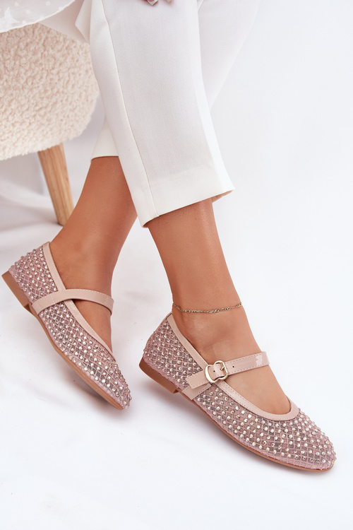 Прикрашені Жіночі Балерини З Ремінцем І Застібкою Бежеві Avirae