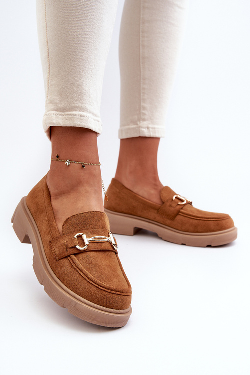 Жіночі лофери із золотим декором Eco Suede Camel Lighas