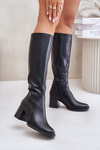 Шкіряні чоботи на високих підборах утеплені Sergio Leone KZ231-S Чорні