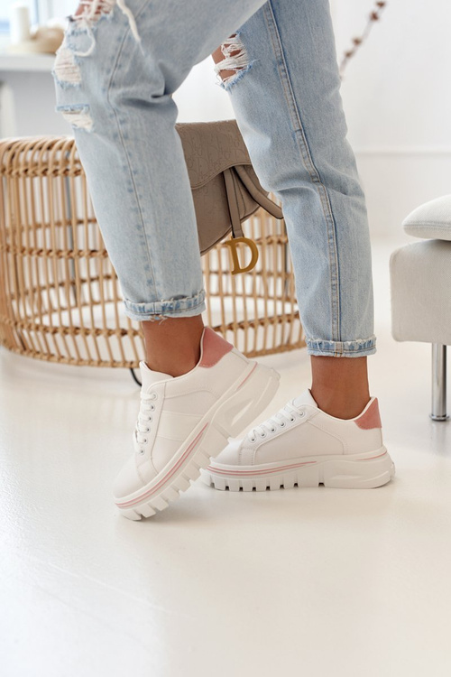 Жіночі кросівки на масивній підошві білі рожеві Riri