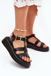 Жіночі Сандалі На Платформі З Золотим Деталем Чорні Fevire