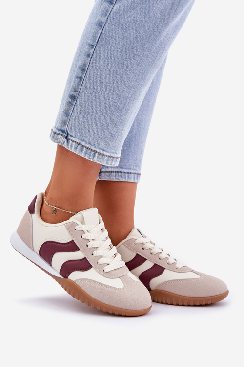Класичні Жіночі Кросівки З Еко Шкіри Бежево-Бордові Maretina