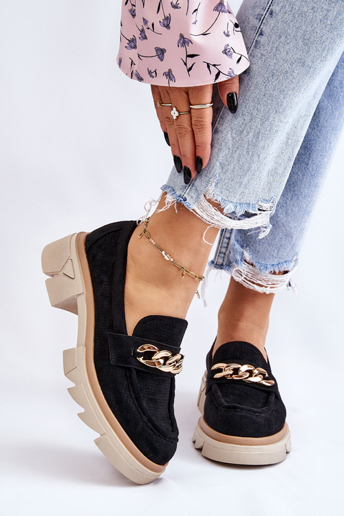 Жіночі лофери броги з ланцюжком чорні Luella