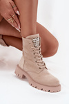 Жіночі робочі черевики з кристалами на язичку бежеві Rosira