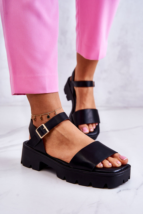 Шкіряні босоніжки на підборах Чорні Sovie