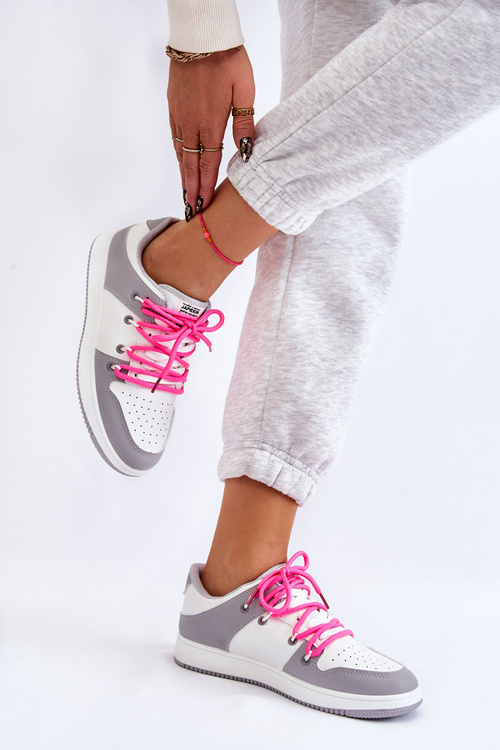 Жіночі класичні подвійні кросівки на шнурівці біло-сірі Jella