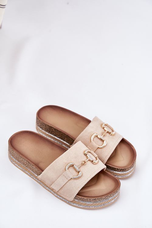 Жіночі Сандалі На Платформі З Золотою Декорацією І Блискітками Бежеві Morisela