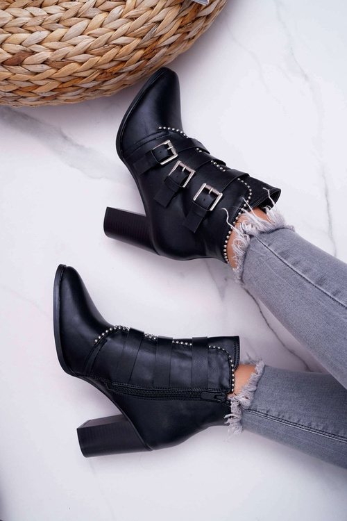 Жіночі чоботи на шпильці Пряжки Чорні Finbas