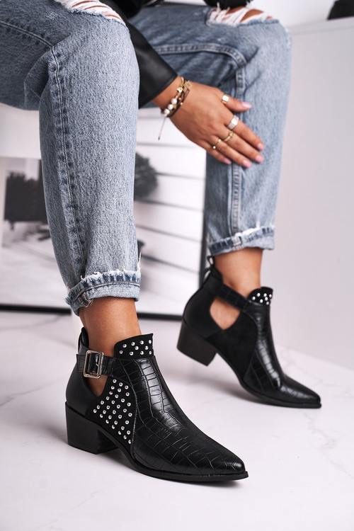 Чоботи жіночі на каблуці чорні Rontra