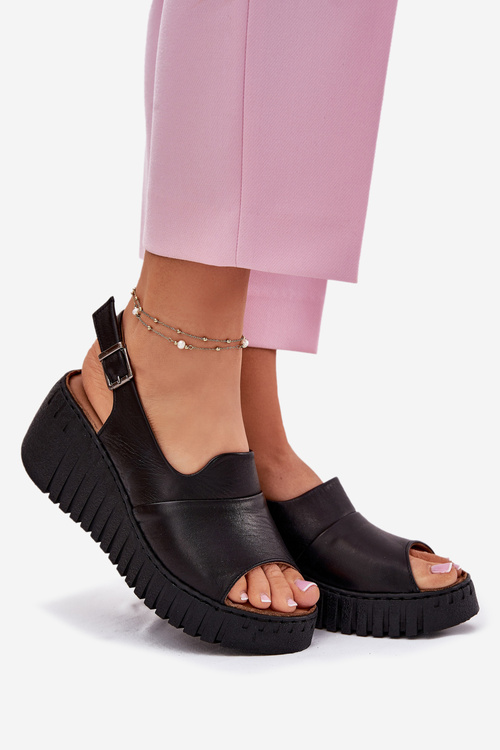 Жіночі Сандалі З Природної Шкіри На Танкетці Artiker Чорні 54C0791