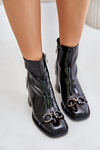 Лаковані чоботи на підборах утеплені з декором MR880-021 Чорні D&A