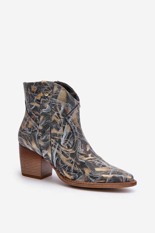 Жіночі шкіряні ковбойські чоботи на підборах Maciejka 05776-13 Сині