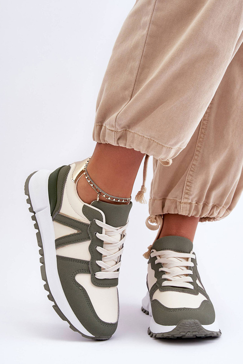 Шкіряне жіноче спортивне взуття зелено-бежевий Kabama