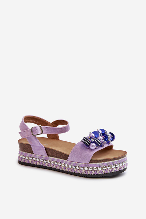 Жіночі босоніжки на танкетці та платформі з декором S.Barski HY056 Фіолетовий