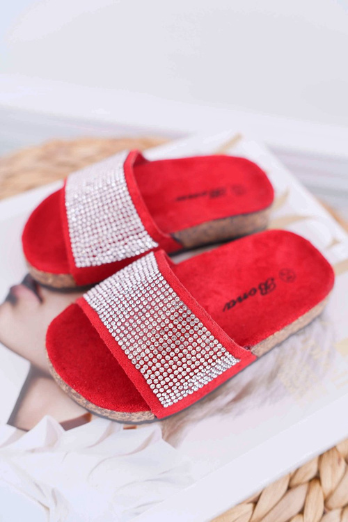 Дитячі шльопанці з червоними пробковими кристалами Malena