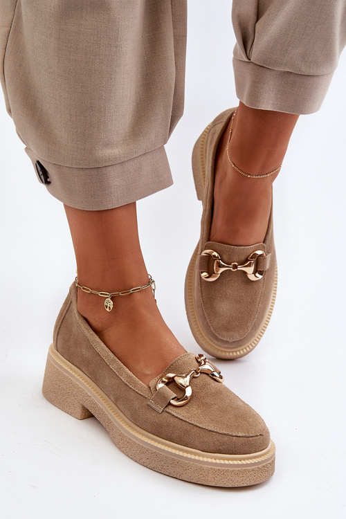 Zazoo 3429 Замшеві жіночі мокасини з декором бежеві