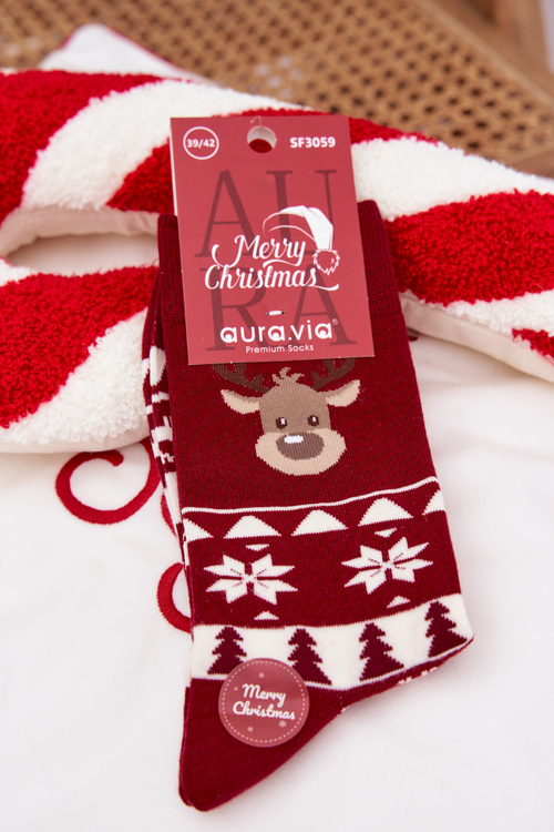 Чоловічні Різдвяні Візерункові Носки З Оленем Бордові