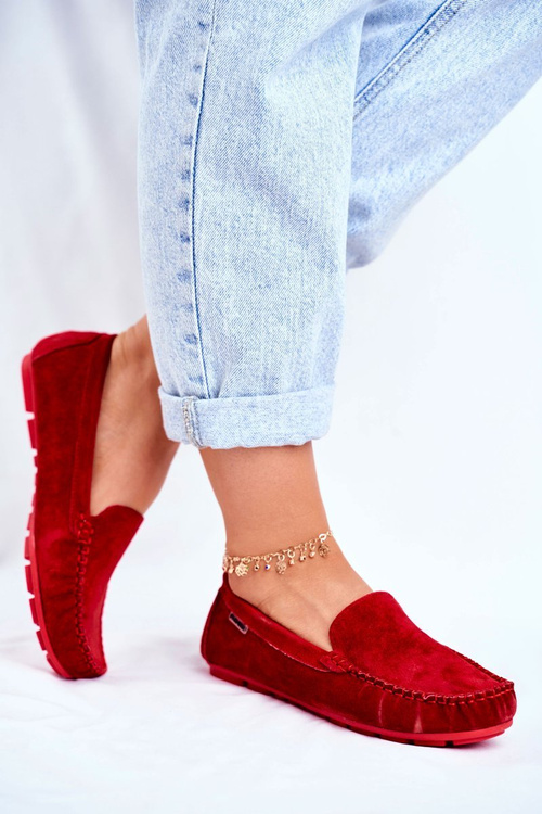 Жіночі лофери шкіряні замшеві червоні Papito