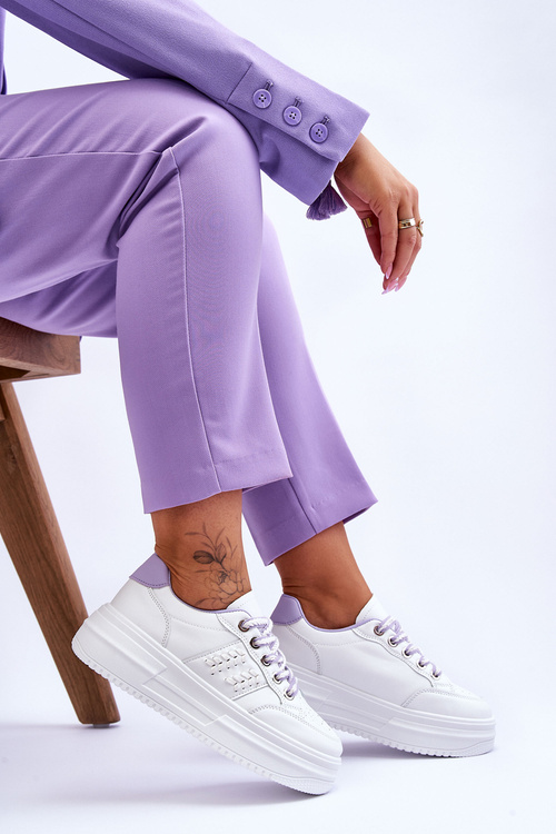 Модні жіночі кросівки на платформі біло-фіолетові Claribel