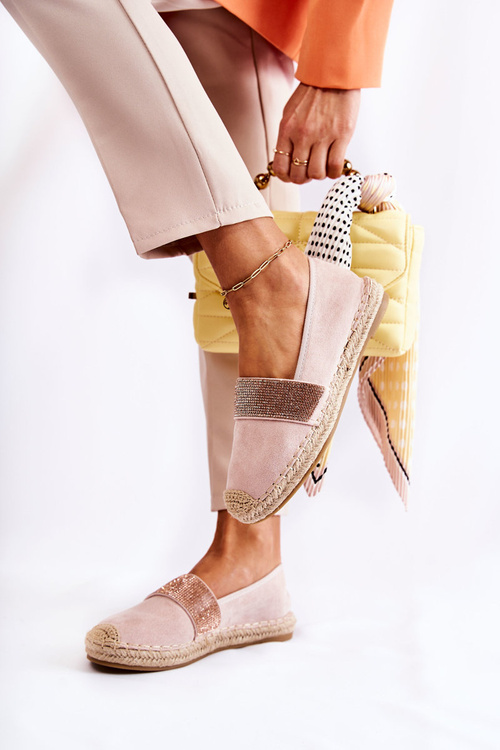 Жіночі еспадрільї без шнурівки з кубічним цирконієм рожевого кольору