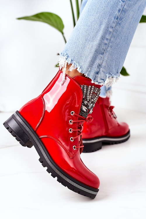 Утеплені чоботи з кубічним цирконієм, лакованим Red Attention