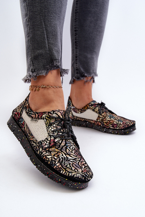 Жіночі лофери з малюнком Maciejka 06347-01 Чорні